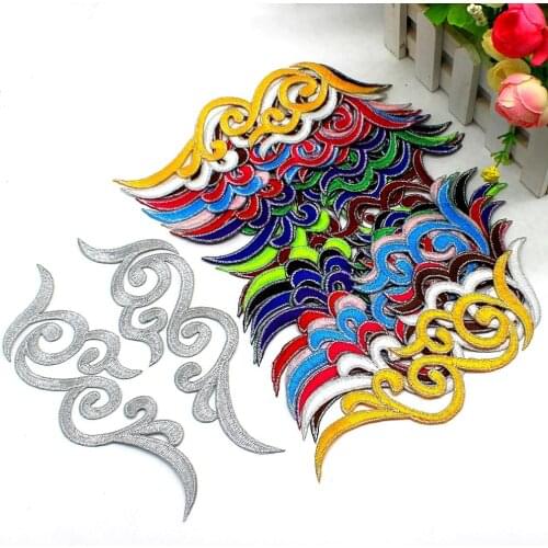 Iron On Gold Embroidered Appliqued Mirror Pair Lace Flower Patches Silver Trims Size 5CM-17.5CM