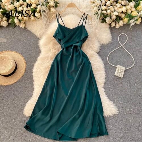Women Retro Luxury Satin Dress Summer Sexy Backless Bandage Elegant Evening Party Dreses Ladies Birthday Long Robe