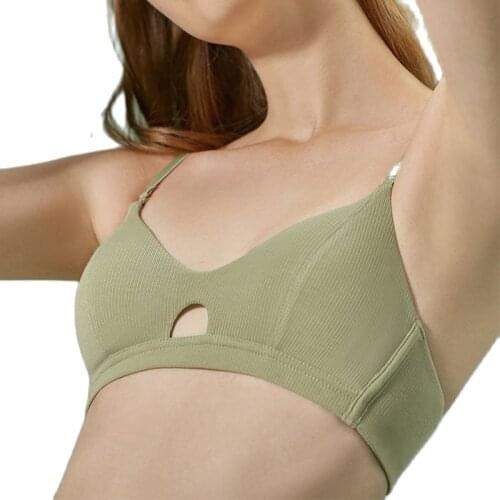 Women Bralette French Style Cotton Bra Girls Triangle Cup Lingerie Deep V Wireless Underwear Soft Thin Seamless Bra Tops A-C