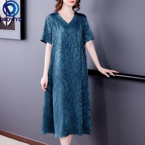 2021 Summer Fashionable Comfortable Loose Mother Maxi Dress Mulberry Silk Short-sleeved V-neck Dress Women Runway Party Vestidos