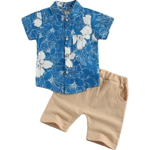 1-5Years Kids Baby Boys Clothes Boho Summer Floral Print Sets 2Pcs Short Sleeve Button T-Shirt+Shorts Children Beachwear Outfits