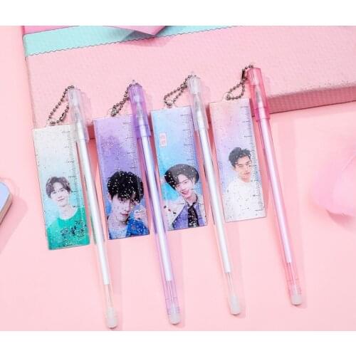 1PC Star Surroundings Xiao Zhan Li Xian Wang Yibo Pendant Pen Cheer 0.5mm Black Gel Pen Student Signature Pen School Supplies