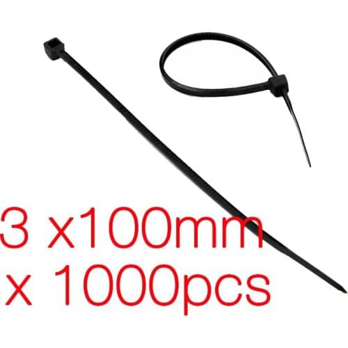 1000 Pcs Black Plastic Cable Zip Tie Fasten Wrap 100mm x 1.8mm for RC Model, DIY and Hobby toyes, Battery ESC wire cable
