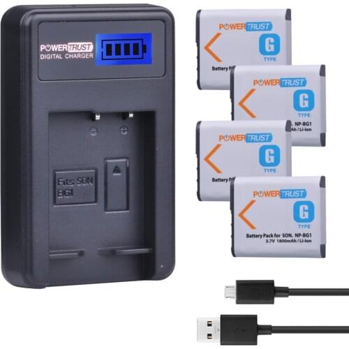 4Pcs 1800mAh NP BG1 NP-BG1 NPBG1 BG1 Camera Battery + LCD USB Charger For Sony HX10 W30 W210 W100 W110 W120 H50 H55 H70 HX9 T20
