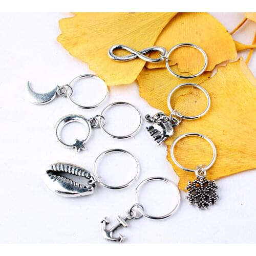 5 Pcs/set Hair Braid Gold Silver Shell Stars Moon Individuality Hair Rings African Braids Metal Pendant Decorative Accessories