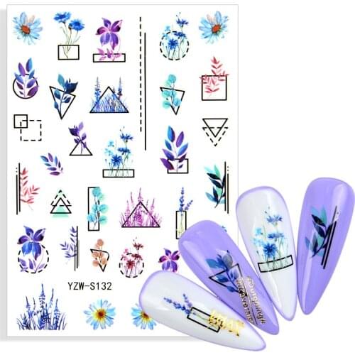 Abstract Geometric Lines Nail Stickers Noble Purple Bouquet Decals for DIY Nails Art Flower Line Spring Manicure Decoration