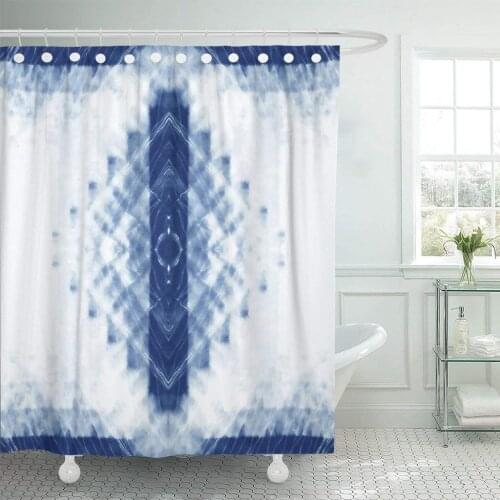 Abstract Batik Tie Dyed of Indigo Color on White Shower Curtain Waterproof Polyester Fabric 72 x 72 Inches with Hooks
