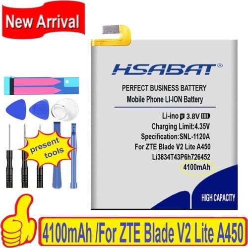 Top Brand 100% New 4100mAh Li3834T43P6h726452 Battery for ZTE Blade V2 Lite A450 Q509T MTS Smart Run 4G Batteries + free gfit