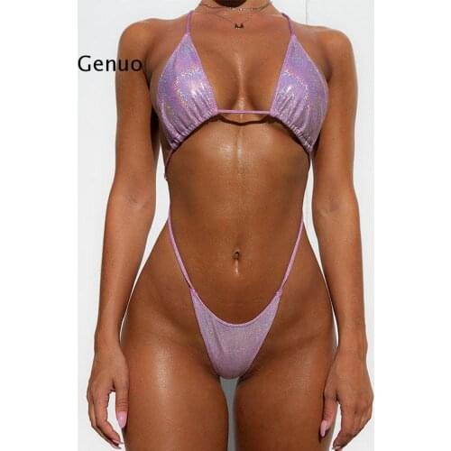 Pink Sequins Bikinis 2021 Summer Sexy Swimsuit Female Bikini Set Thong Triangle Bathers Swimwear Women Bathing Suits