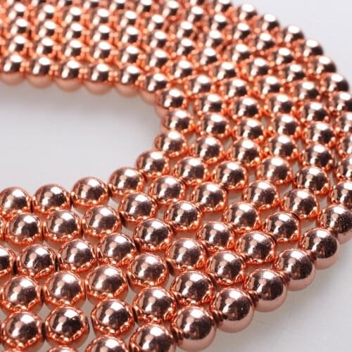 Natural Stone Beads Rose Gold Hematite Stone Round Loose Beads 4 6 8 10 12mm For Bracelets Necklace Diy Jewelry Making