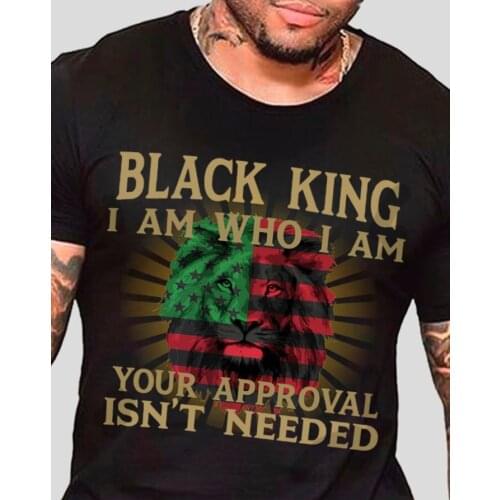Black King Who I Am African American Flag Lion Men T Shirt Cotton S-3Xl Black