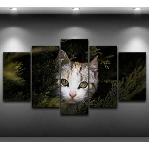 Home Decor Modern Frame HD Printed Paintings 5 Panel Cute Cat Posters Modular Animal Tableau Wall Art Pictures Canvas