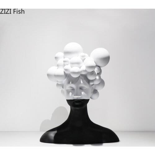 European Abstract Black and White Character Sculpture Resin Worker Cartoon Bust Portrait Statue Figurine Crafts Home Decoration