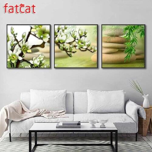 FATCAT 5D diy Diamond Embroidery triptych Stone flower Diamond Painting full square round drill Mosaic picture art decor AE1982