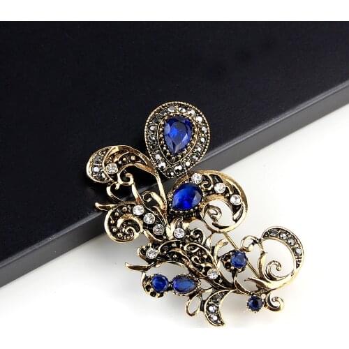 Sunspicems Vintage Turkish Women Flower Resin Brooch Pins Antique Gold Color Arabesque Hijab Lapel Broches Jewelry Gift