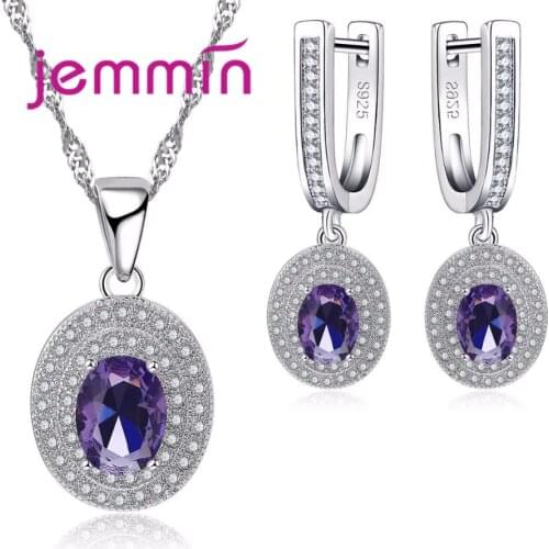 Luxury Women Bridal Jewelry Set For Wedding Engagement Accessory Purple Austrian Crystal Statement Necklace Earring Set