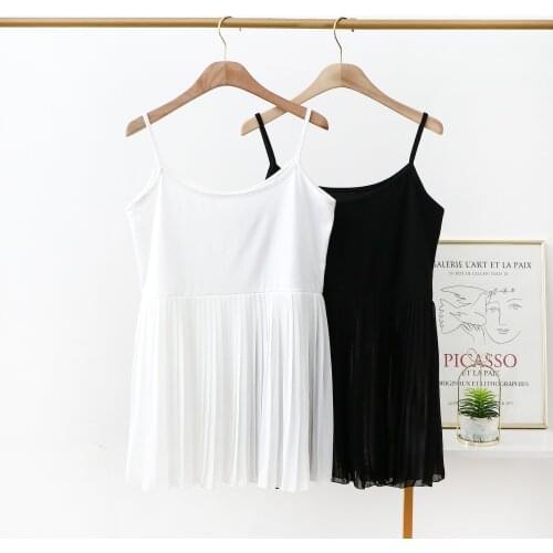 Summer chiffon pleated camisole black and white simple pure color modal cotton loose sweet inner shirt women sling casual new