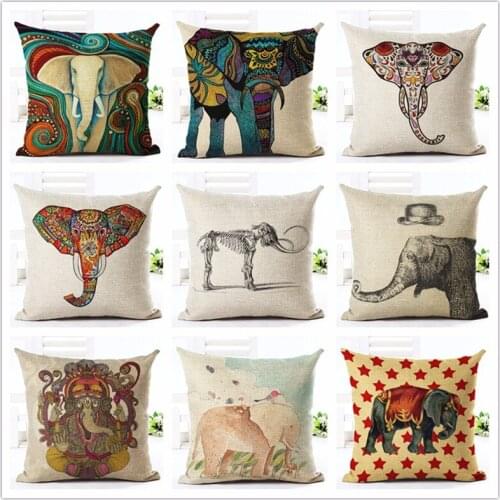 Fashion Colorful Elephant Printing Cushion Cover Home Decorative Pillow Case Cojines Decorativos Para Sofa Pillow Cover Almofada