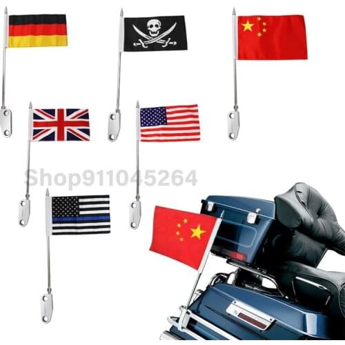 Motorcycle Chrome Rear Side Mount Luggage Pole Mount Flag America Flags For Harley Touring Road King Electra Glide