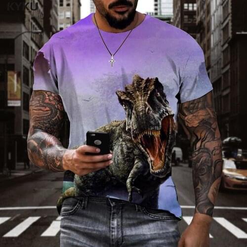 KYKU Brand Dinosaur T-shirt Men Animal Shirt Print Forest Tshirt Printed Hip Hop Anime Clothes Short Sleeve T shirts Fashion