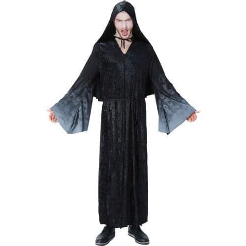 Man Vampire Wizard Death Medieval Monk Cos Cloak Black Plus Size With Cap Disguisement For Carnival Halloween Cosplay Costume