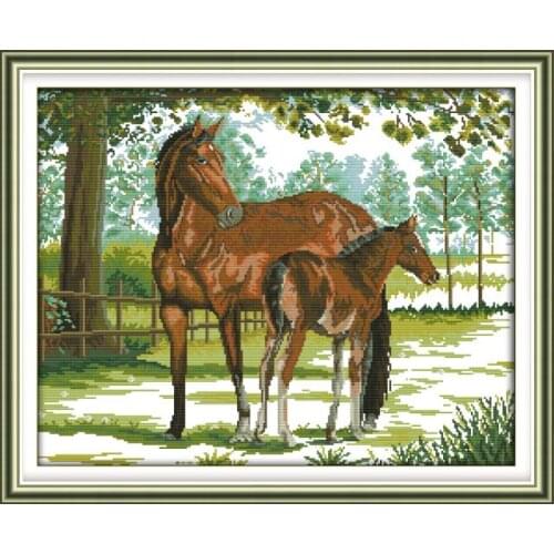 The horse mother and son cross stitch kit 18ct 14ct 11ct count printed canvas stitching embroidery DIY handmade needlework