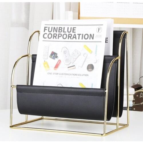 Multi-Grid Desktop Leather Magazine Holder Free Standing Floor Desk and Table Top Storage and Display Stand Desk Mail
