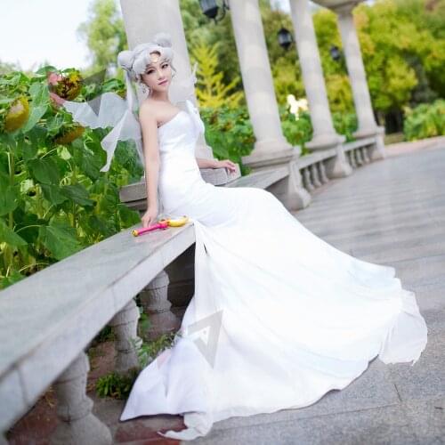 New Sailor Usagi Cosplay Costume White Wedding Dress Set Custom Made For Christmas Halloween Game Party