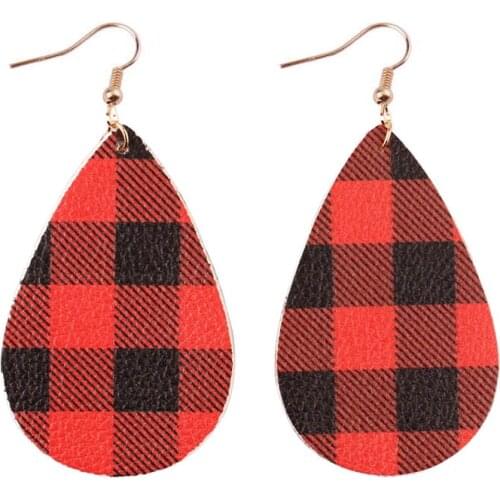 Wholesale American Fashion Buffalo Plaid Leather Teardrop Earrings for Women Trendy Flag Basketball Football Baseball Earrings