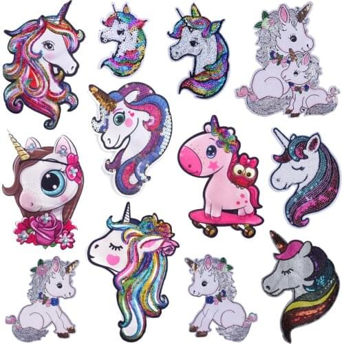 Prajna Unicorn Patch Sequins Patches On Clothes Cartoon Sew on Patches For Clothing DIY Animal Patch Stripes For Clothes Sticker