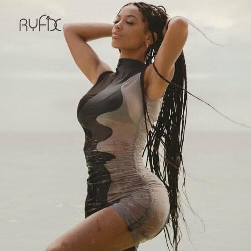 RYFIX Midnight Partywear Women Sexy See-Through Contrast Patchwork Mini Dress Chic Bodycon Sleeveless Undefined Streetwear Club