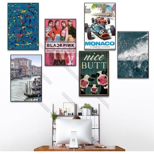 Canvas Painting Poster Lovely Young Girls Nude Woman Black and White Letters Cartoon Automobile Natural Scenery Home Rooms Decor