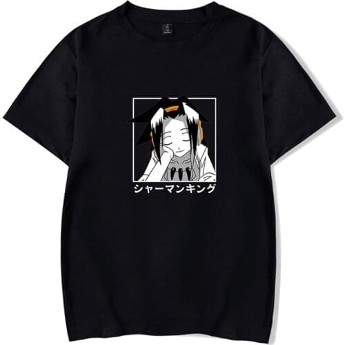 Shaman King Japanese Cartoon T-shirt Casual Men Women Tee Shirt O-neck Short Sleeve Harajuku Anime T-shirts Black White Tops 4XL