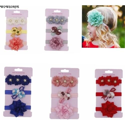 Baby Headband set Girls Lotus flowers Bowknot Hairband Toddler Elastic hair band headwear children Hair Accessories 3pcs/lot