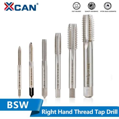 XCAN 1pc BSW Straight Thread Tap 5/32-32 3/16-24 5-16-18 1/4-20 1/2-12 5/8-11HSS Right Hand Plug Tap Screw Thread Tap Drill