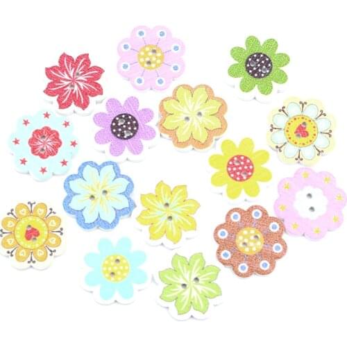 50pcs Mixed Wooden Flower Buttons For Clothing Needlework Scrapbooking Wood Botones Decorative Crafts Diy Accessories