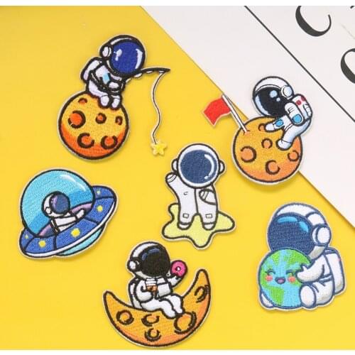 5PC Self-adhesive Astronaut Planet Spaceship Embroidery Patch Applique DIY Phone Protective Shell Sofa Curtain Clothe Decoration