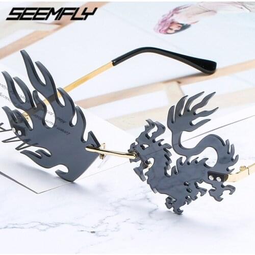 Seemfly Fashion Rimless Sunglasses Women Men Unique Dragon Phoenix Colorful Metal Party Sun Glasses Female Goggle Eyewear UV400