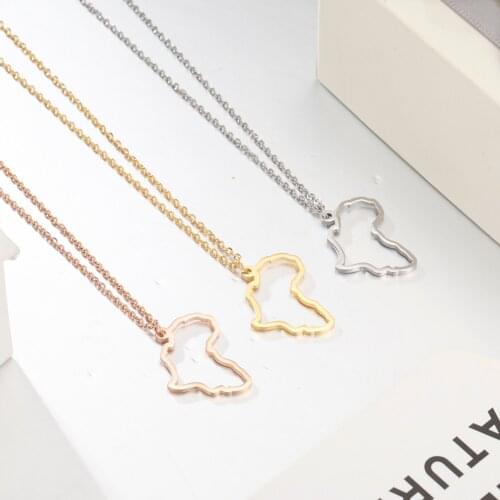Skyrim Hollow Africa Map Stainless Steel Pendant Necklace for Women Geometric Motherland Map Gold Color Chain Necklaces Jewelry