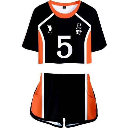 Anime Haikyuu Sports Suit Summer Two Piece Sets Soft Shorts +Tshirts Women Two Piece Sets 3D Crop Tops Girl summer swimming suit