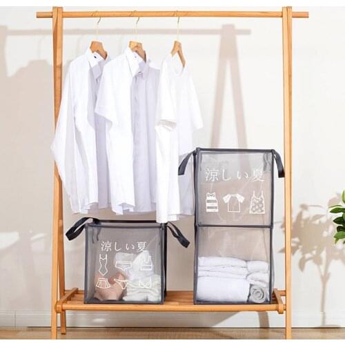 Clothes Bag Laundry Basket with Handle Space-saving Large Capacity Nylon Mesh Foldable Storage Basket Kids Toys Organizer