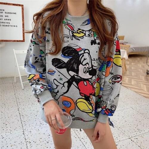 Disney Mickey Mouse Hoodies Cartoon Long Sleeve Pullover Streetwear Harajuku Loose Sweatshirt Spring Autumn Women Clothing Tops