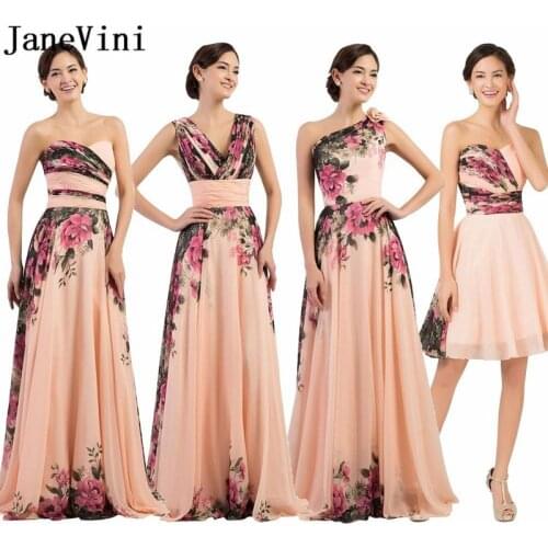 JaneVini Elegant Floral Long Bridesmaid Dresses for Wedding Party Women Short Formal Party Gown vestido largo fiesta barato 2020