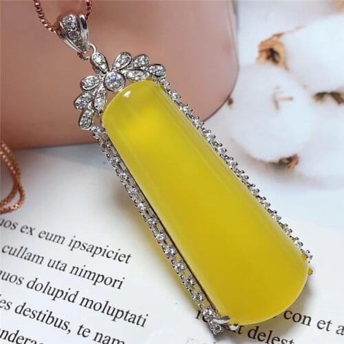 Jadery Luxury Fine Jewelry Natural Yellow Chalcedony Necklace 100% 925 Sterling Silver Topaz Pendants Necklaces For Women 328
