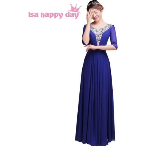 Plus long a line v neck purple sleeved prom elegant royal blue dress women 2020 beaded fuschia full length gown dresses H3582