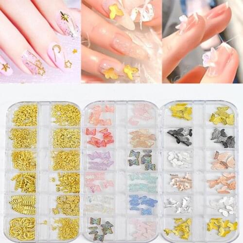 12 Grid Mirage Nail Butterfly Rhinestones Jewellery Mix-Size 3D Gems Butterfly Flakes Rivet Decor Nail Art Accessories *3