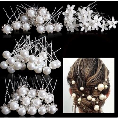 20pcs Pearls Flowers Hair Pins U-shaped Metal Barrette Hair Clips Bridal Floral Tiara Women Girls Hair Accessories Jewelry Gifts