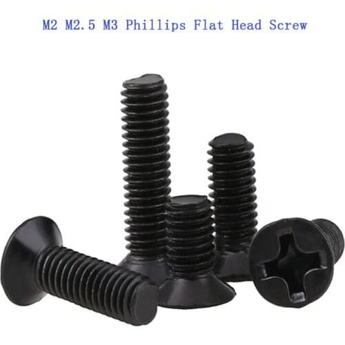 200pcs/lot M2 M2.5 M3 Black Carbon Steel Countersunk Head Screws Flat Head Small Screw Bolts Accessories Length 3-16mm