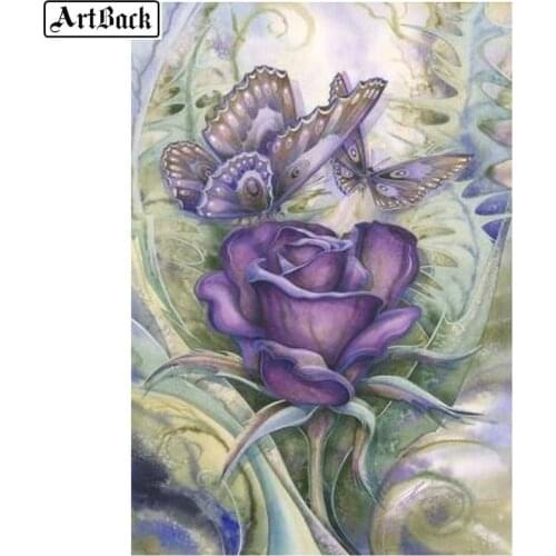 5d diy diamond painting butterfly purple rose full square rhinestone mosaic art 100% resin round diamond embroidery wall sticker