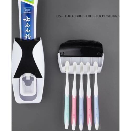 Automatic Toothpaste Dispenser Wall Mount Dust-proof Toothbrush Holder Wall Mount Storage Rack Bathroom Accessories Set Squeezer